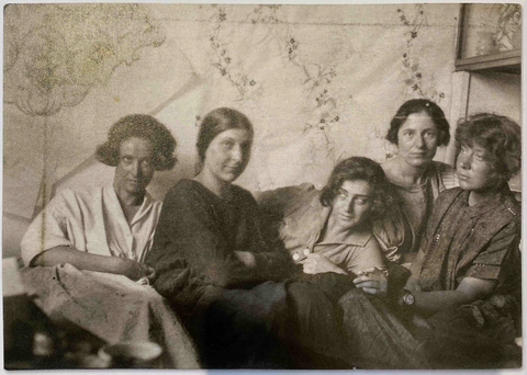 Female artists of the Wiener Werkstatte, including from left to right Charlotte Billwiller (b.?), Mathilde Flogl (1893-1958), Susi Singer (1891-1955), Marianne Leisching (1896-1971), Likarz-Strauss, c. 1927