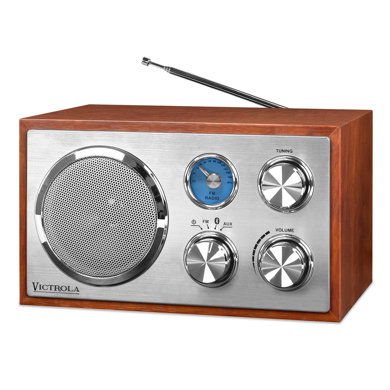 Nostalgia Style Victrola Wooden Desktop FM Radio with Bluetooth