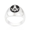 Silvertone Onyx Cubic Zirconia Masonic Ring
