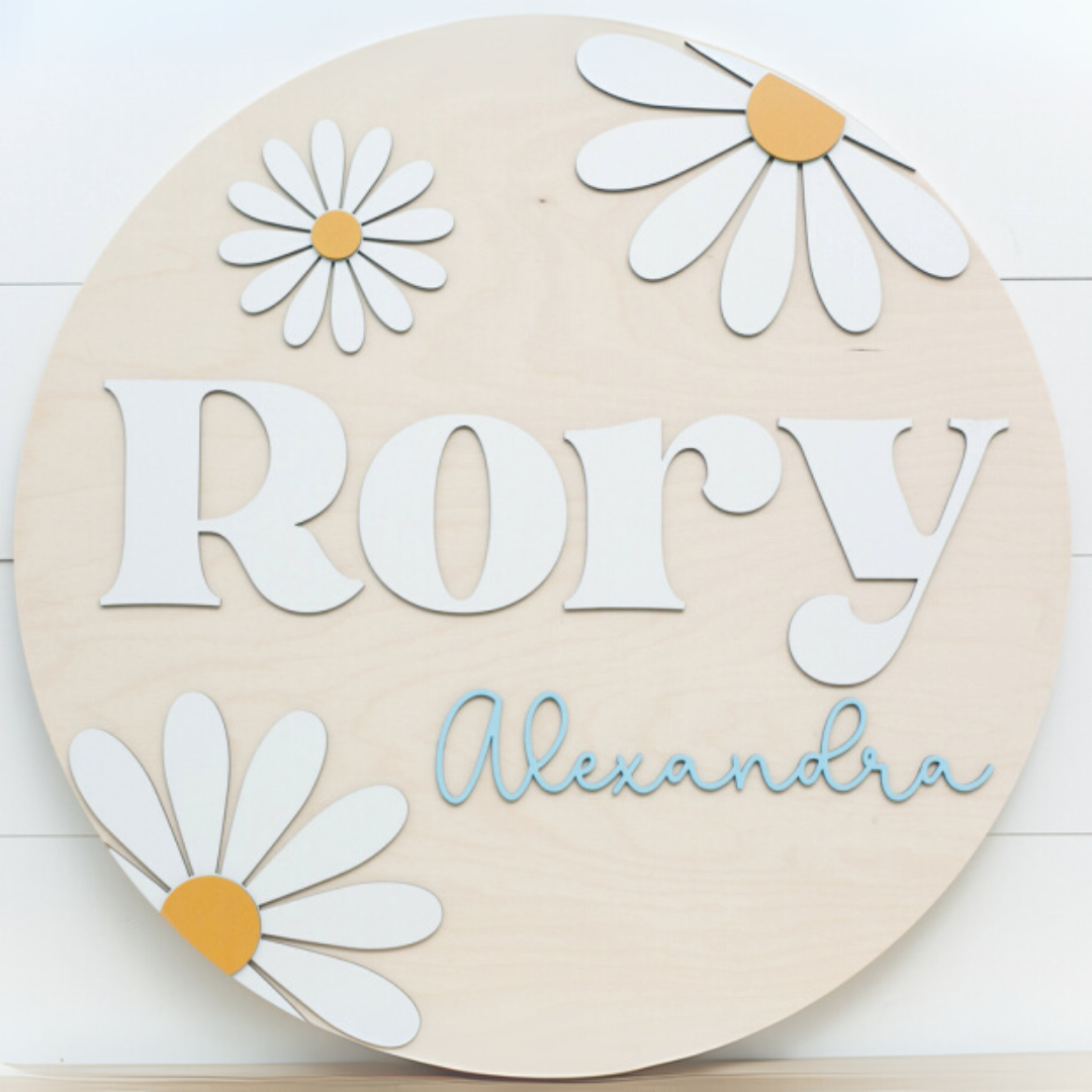 Personalized Round Wood Name Sign | Daisy