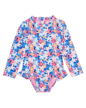 Wave Chaser Surf Suit in Multi Floral Blue - Droplets.