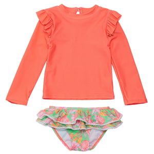 6-12, 18-24mos Coastal Shells Sustainable Long Sleeve Ruffle Set - Droplets.
