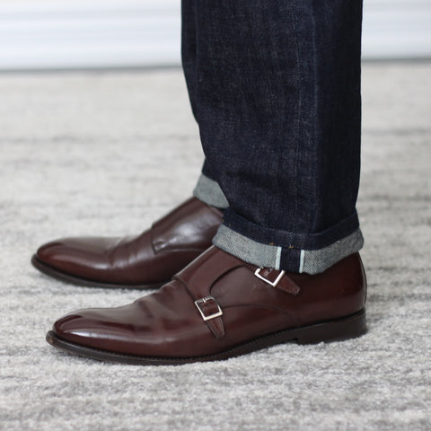 51 Label Style Talk - Denim Jeans with 51's Dark Brown Haste Double Monk Strap Shoes