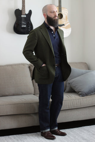 51 Label Style Talk - Suit Jacket with Denim Jeans and Dark Brown Double Monk Strap Shoes