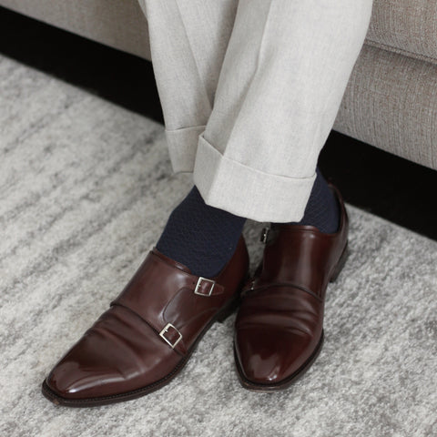51 Label Style Talk - White Flannel Trouser Pairing with Dark Brown Double Monk Strap Shoes