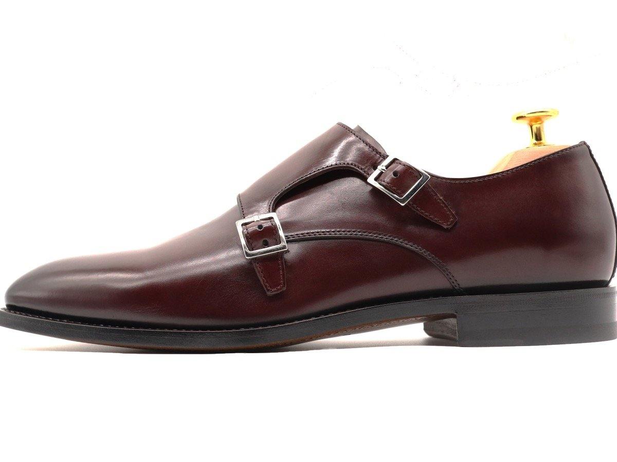 Haste Men's Leather Double Monk Strap Shoes - Burgundy | 51 Label