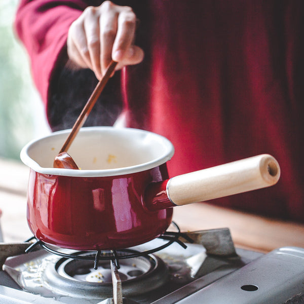 15cm Enamel Milk Pot, Milk Pan with Lid and , Boiling Pot for Tea, Coffee