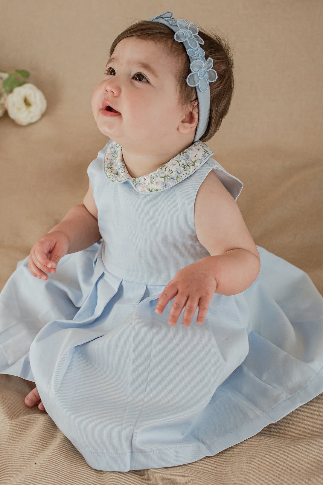 Coccodè "Rosaline" Powder Blue Floral Pleated Dress | iphoneandroidapplications