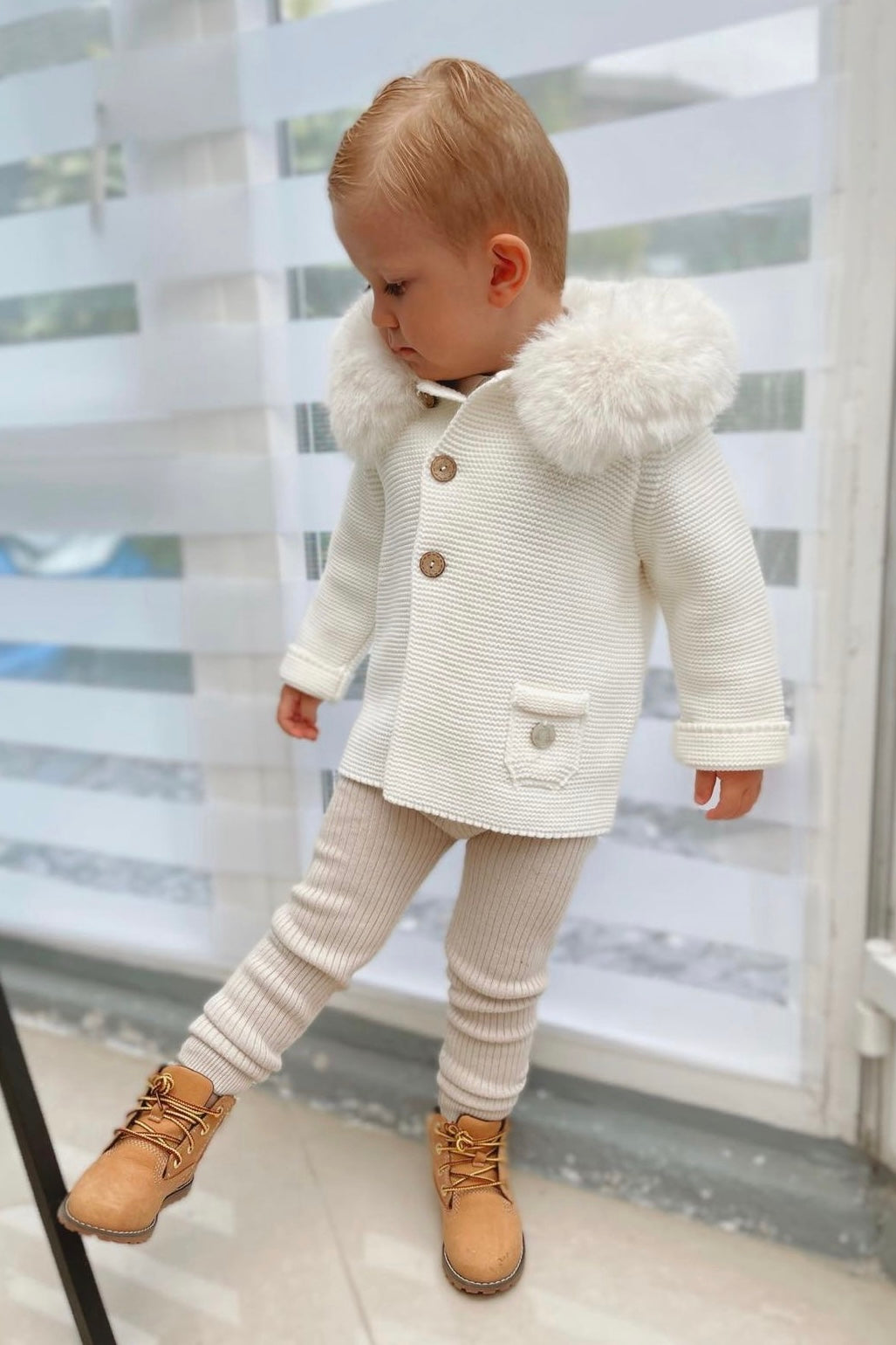 Pangasa PREORDER Ivory Faux Fur Knitted Jacket | iphoneandroidapplications