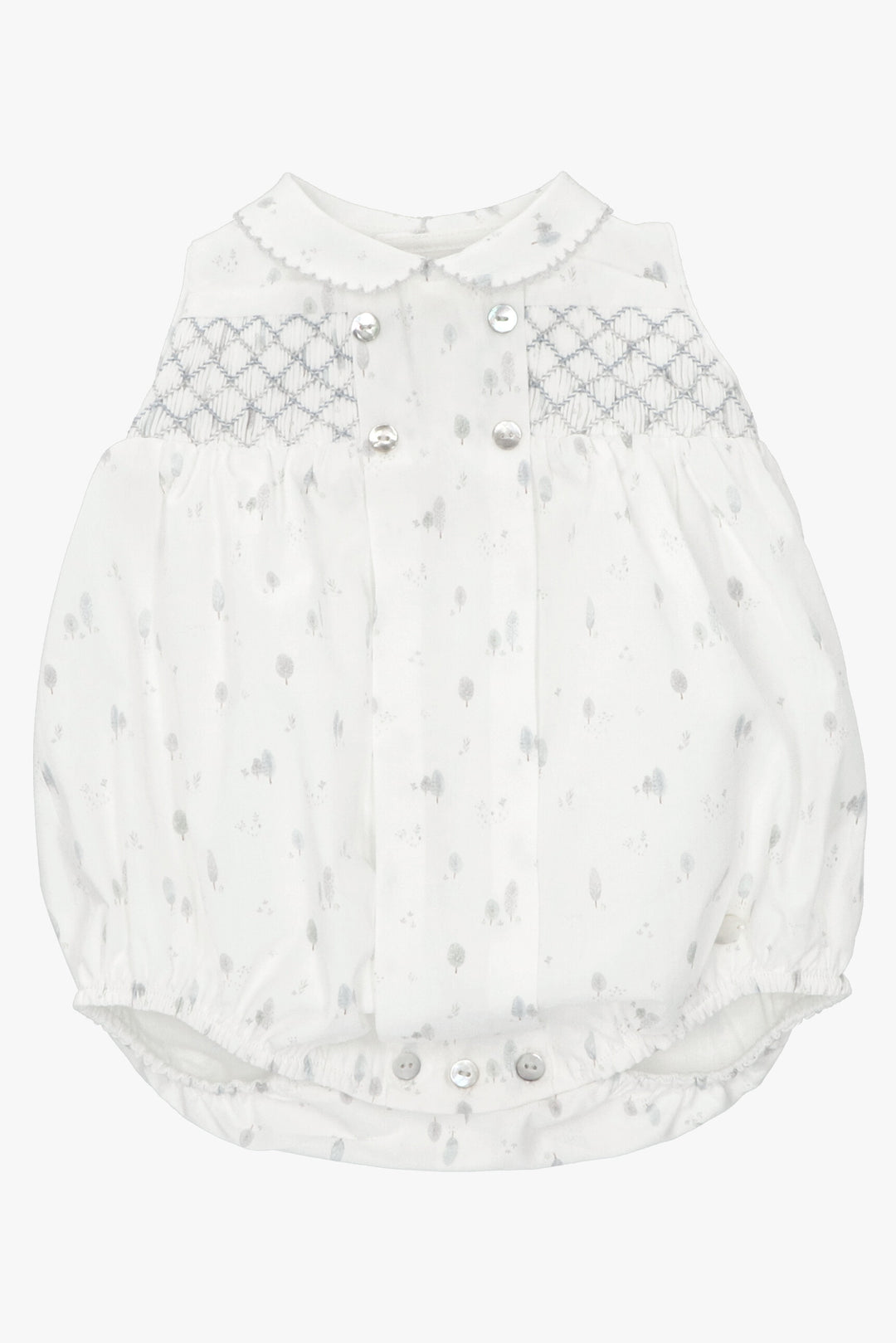 Martín Aranda "Kori" Light Grey Tree Print Smocked Romper | iphoneandroidapplications