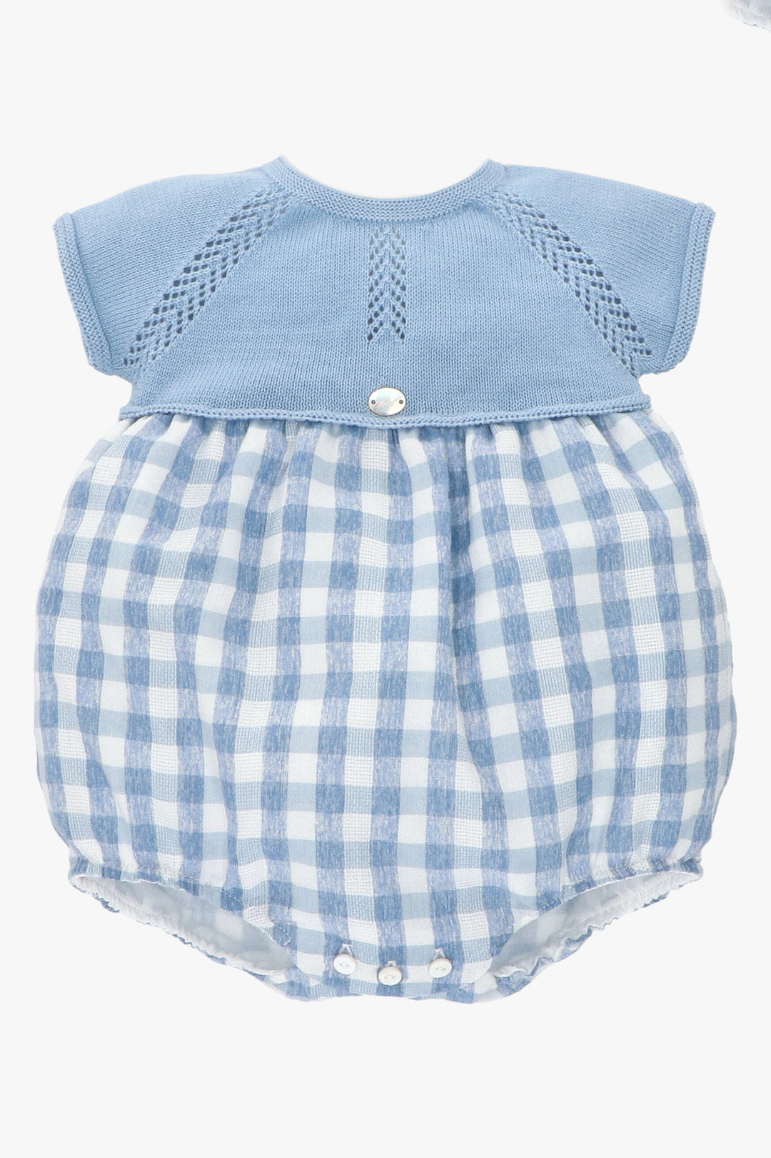 Martín Aranda "Elio" French Blue Gingham Half Knit Romper | iphoneandroidapplications