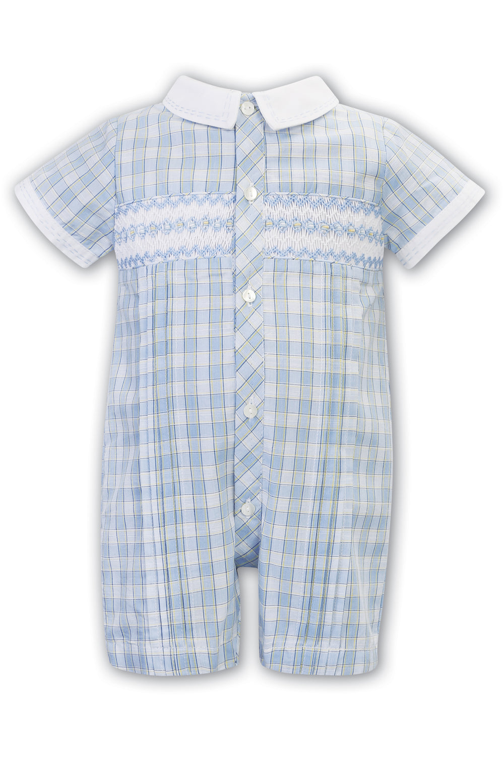 Sarah Louise "Albus" Blue & Yellow Checked Smocked Romper | iphoneandroidapplications