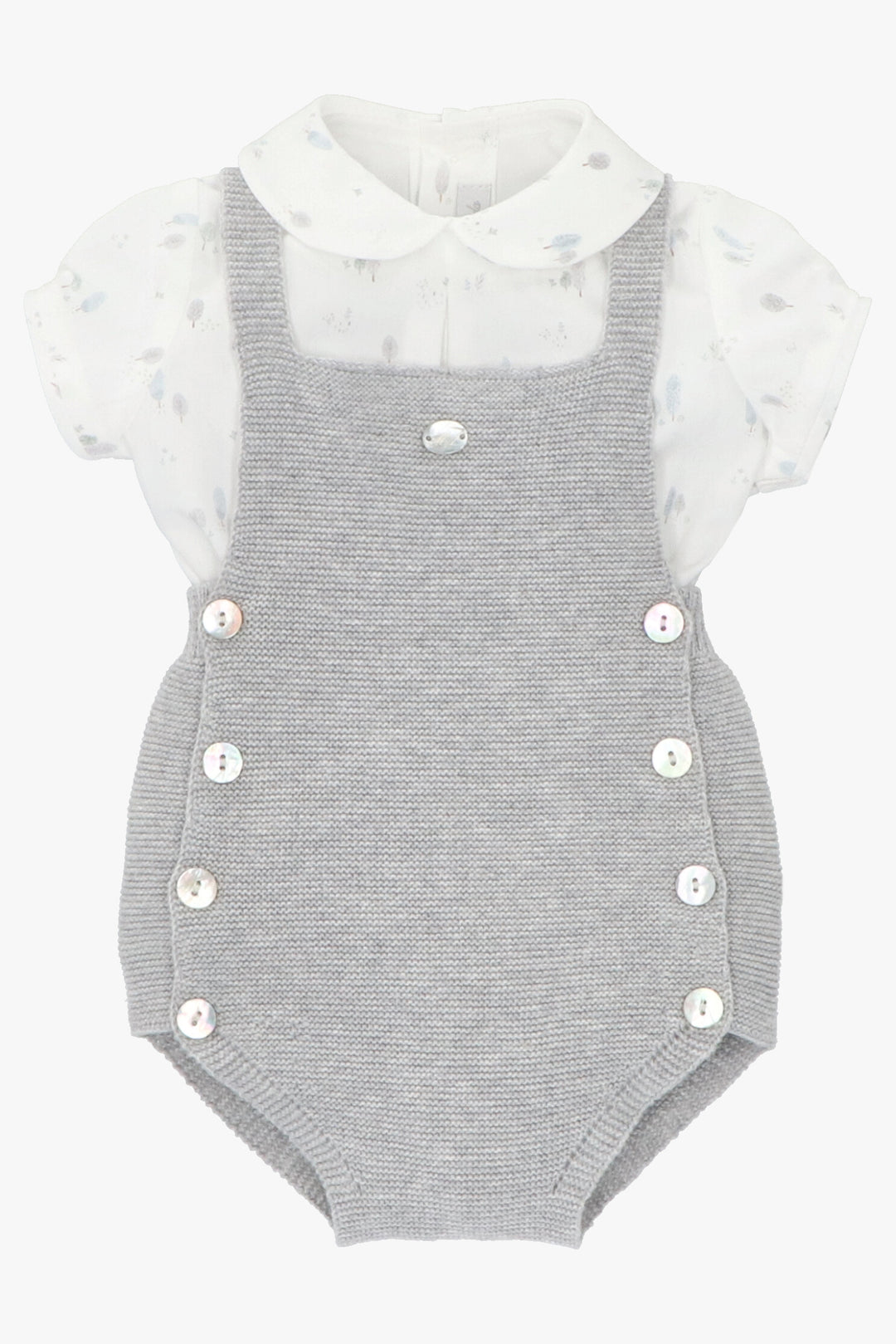 Martín Aranda "Adley" Light Grey Tree Print Shirt & Dungaree Romper | iphoneandroidapplications