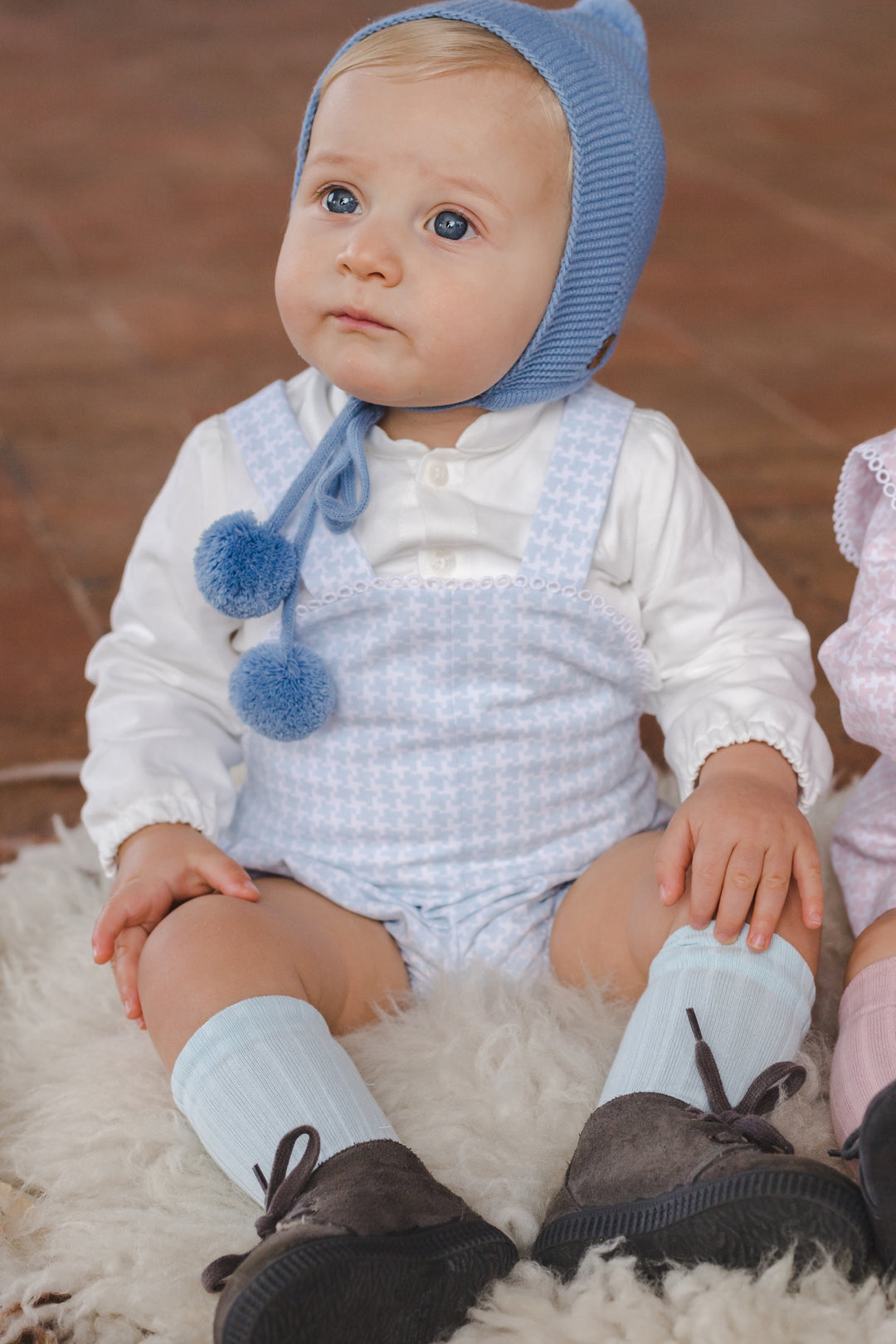 Cocote "Franco" Blue Houndstooth Dungaree Romper Set | iphoneandroidapplications