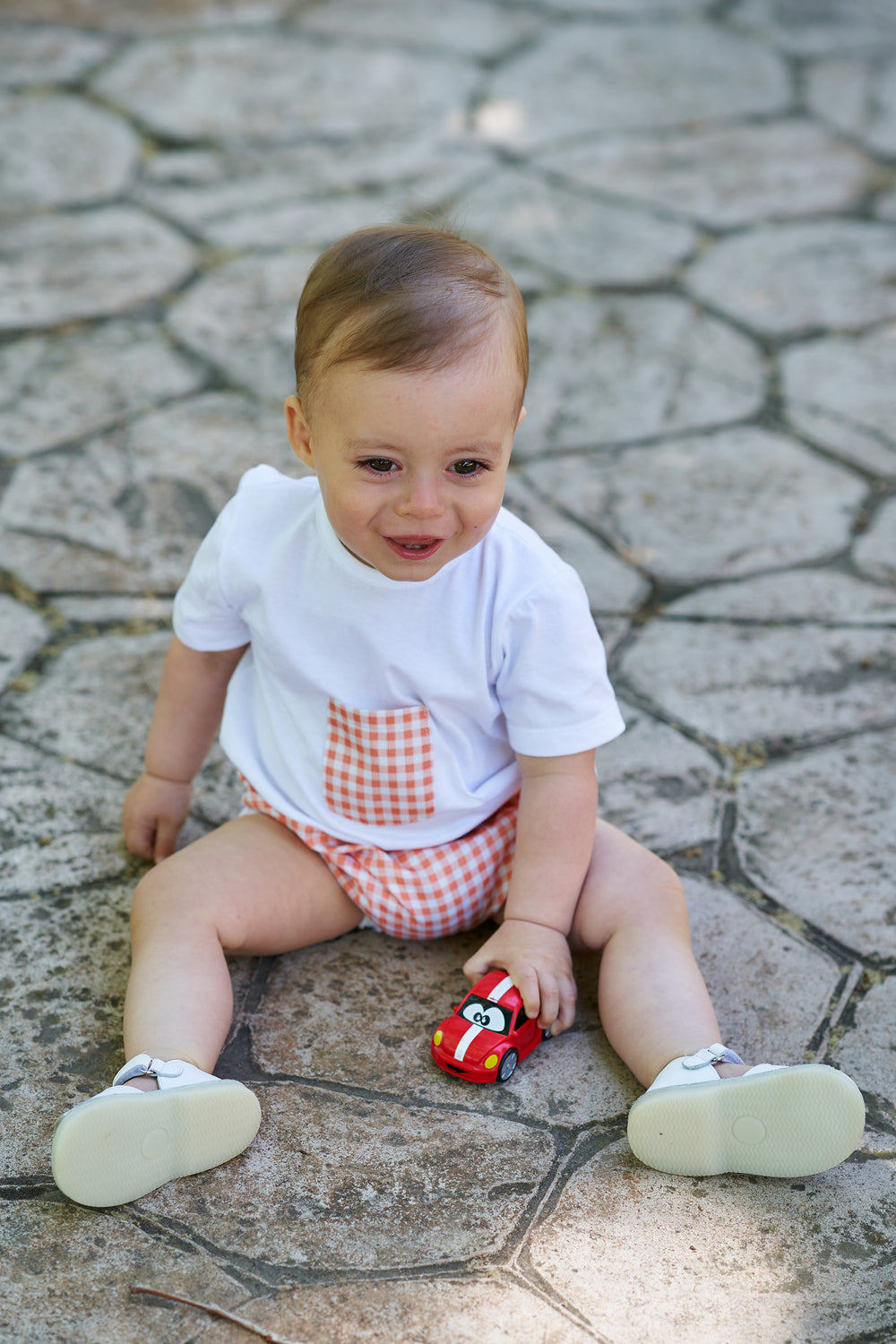 Rapife "Andy" Orange Gingham Romper | iphoneandroidapplications