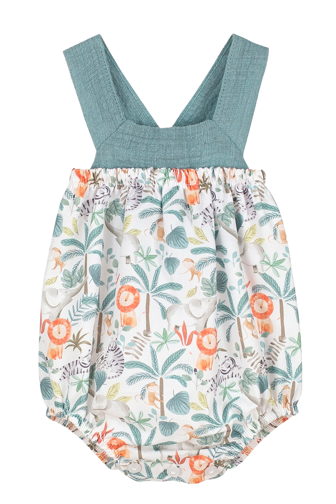 Calamaro "Bellamy" Teal Jungle Print Dungaree Romper | iphoneandroidapplications