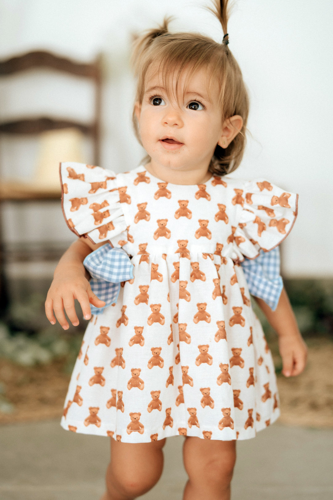 Pio Pio "Dora" Camel Teddy Print Dress & Bloomers | iphoneandroidapplications