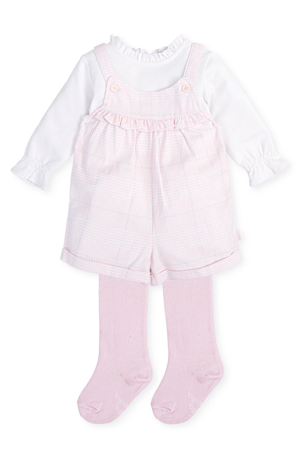 Tutto Piccolo "Ella" Pink Houndstooth Playsuit, Blouse & Tights | Millie and John