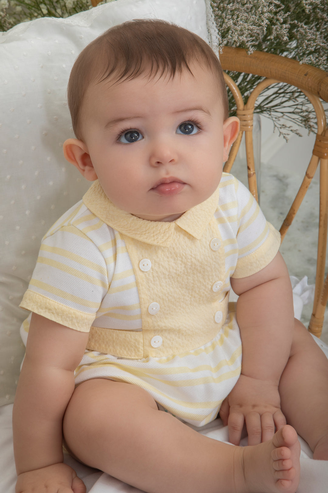 Patachou "Micah" Lemon Striped Romper | iphoneandroidapplications