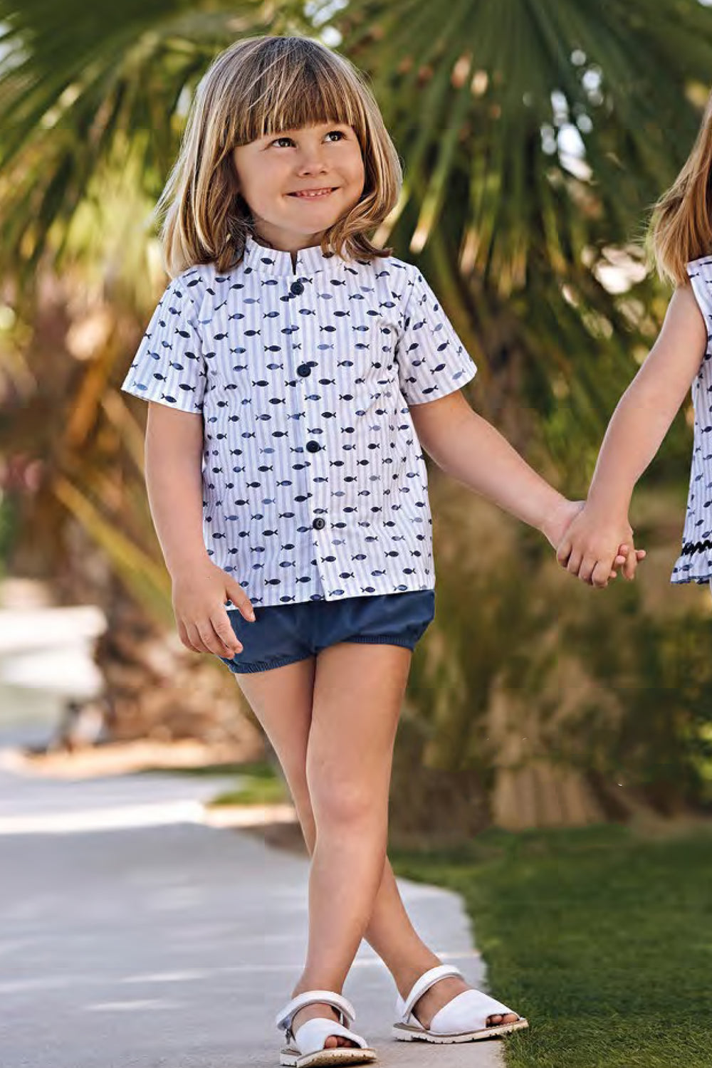 Juliana "Austin" Midnight Blue Fish Print Shirt & Shorts | iphoneandroidapplications