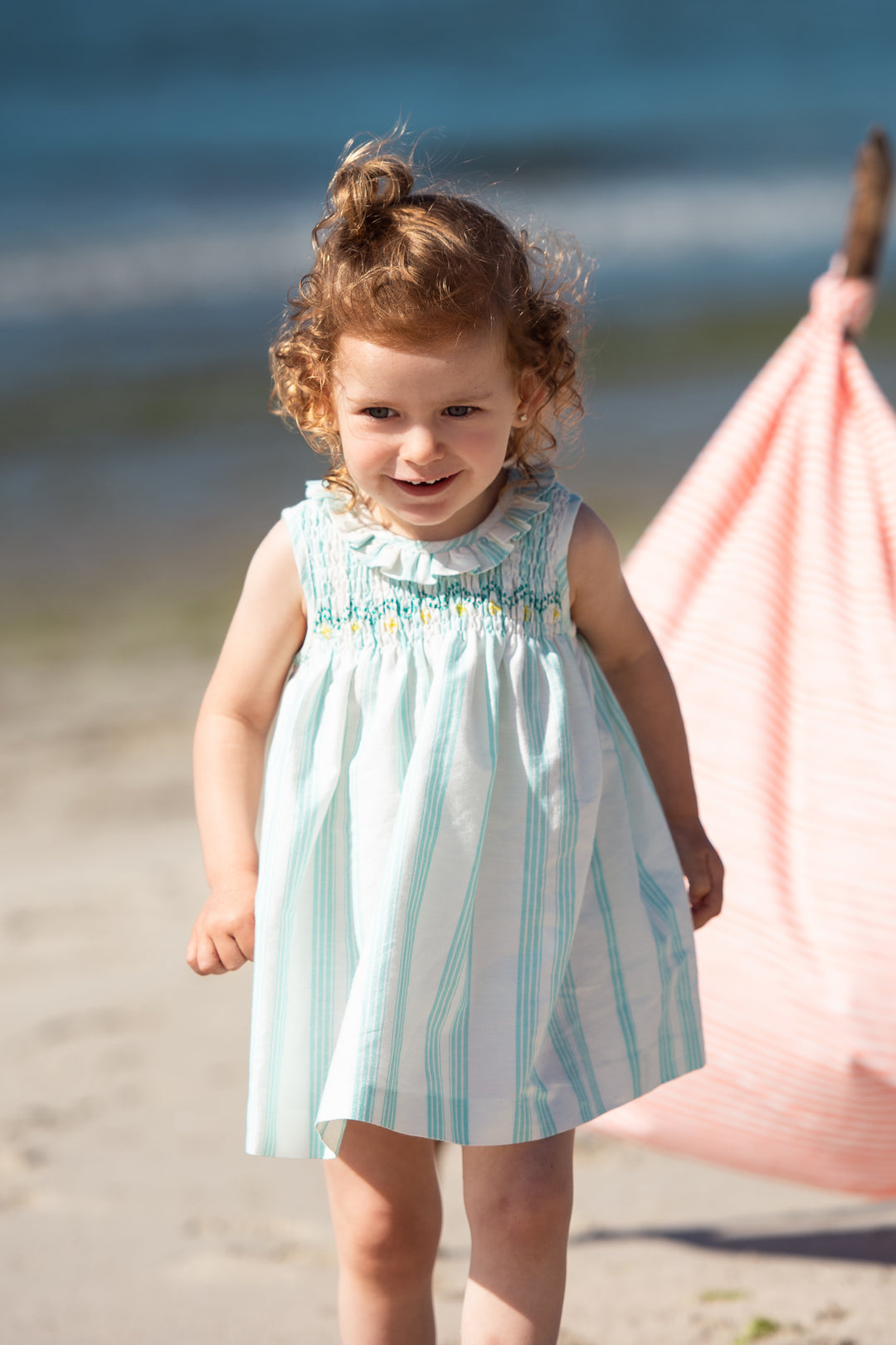 Foque PREORDER "Matilda" Turquoise Striped Smocked Dress | iphoneandroidapplications