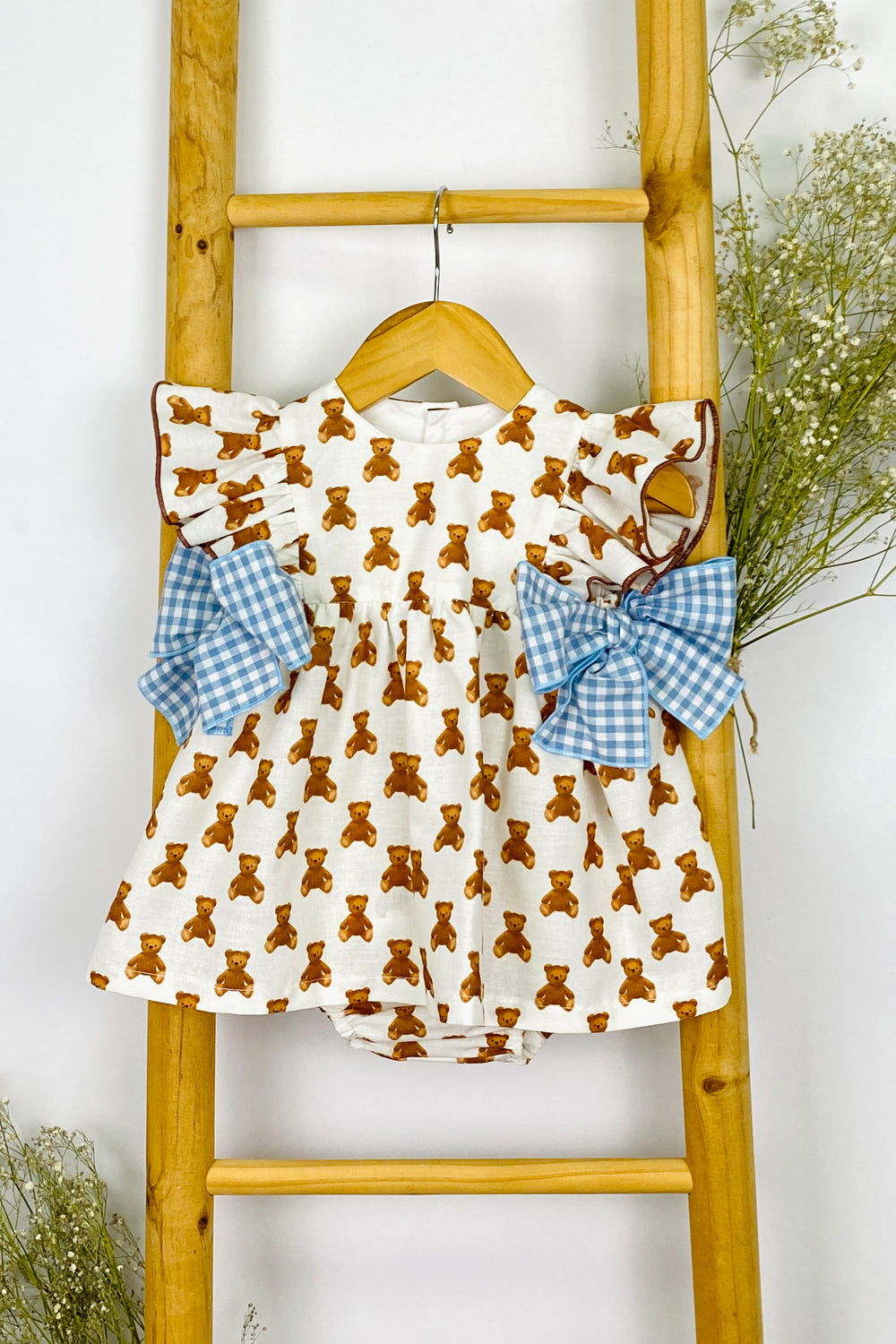 Pio Pio "Dora" Camel Teddy Print Dress & Bloomers | iphoneandroidapplications