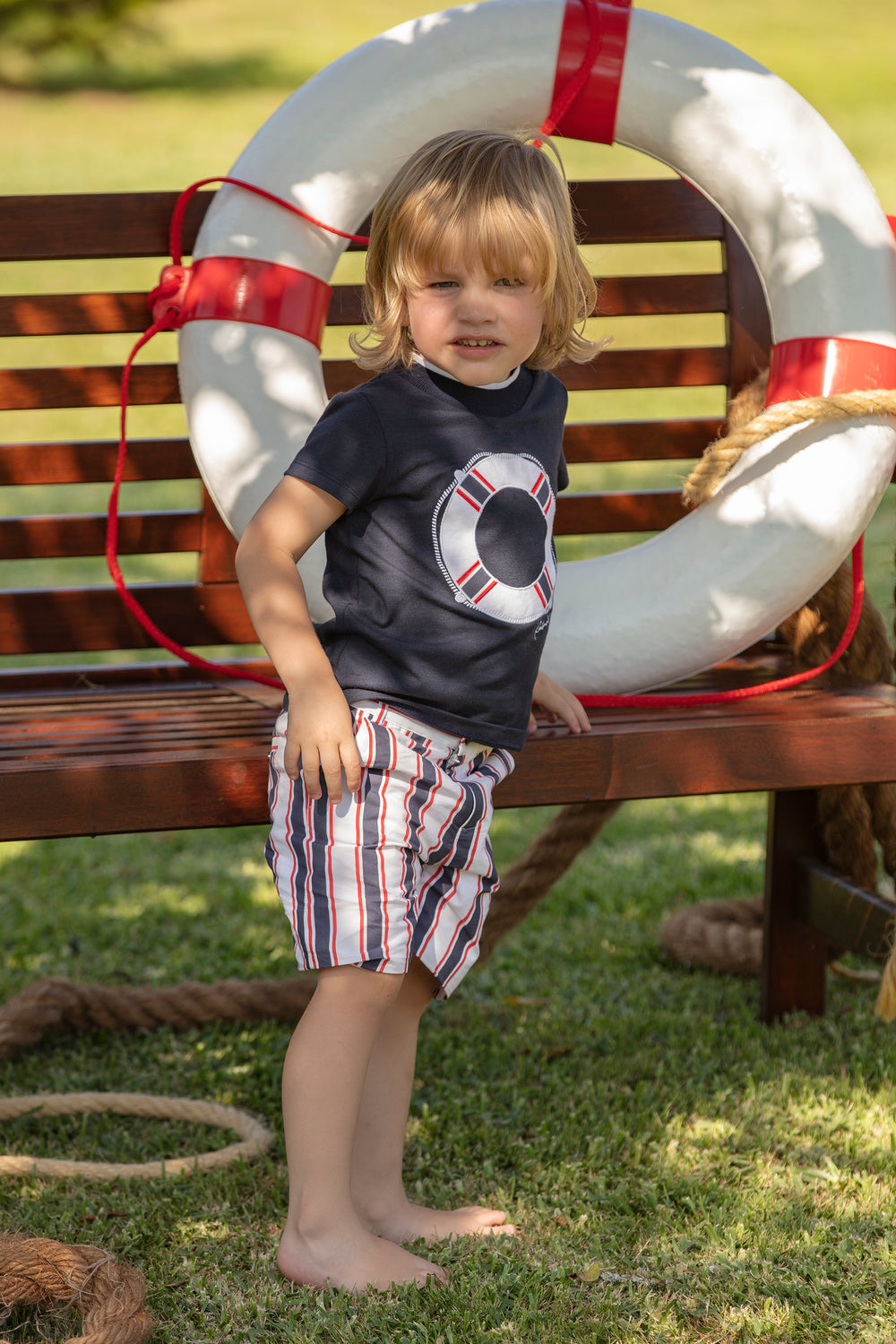 Patachou "Preston" Navy T-Shirt & Striped Shorts | iphoneandroidapplications