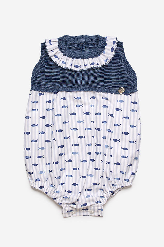 Juliana "Tatum" Midnight Blue Half Knit Fish Romper | iphoneandroidapplications