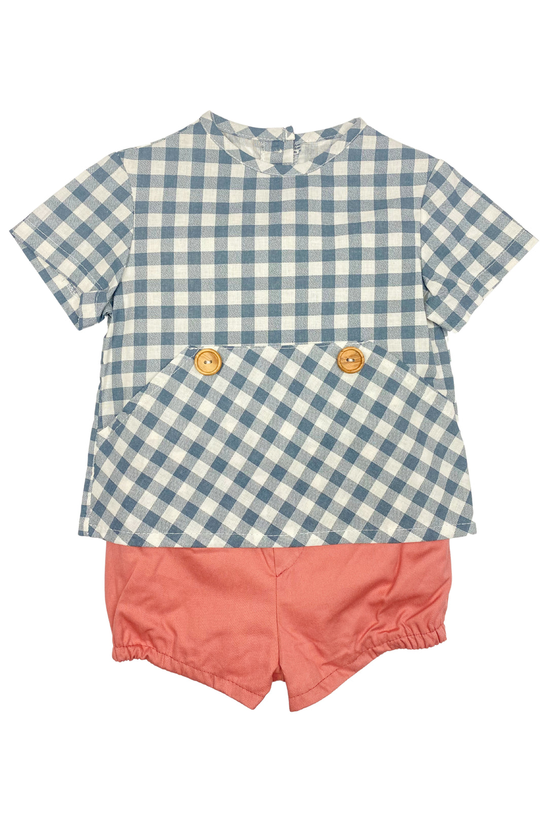 Valentina Bebes "Wallace" Navy Gingham Shirt & Coral Shorts | iphoneandroidapplications