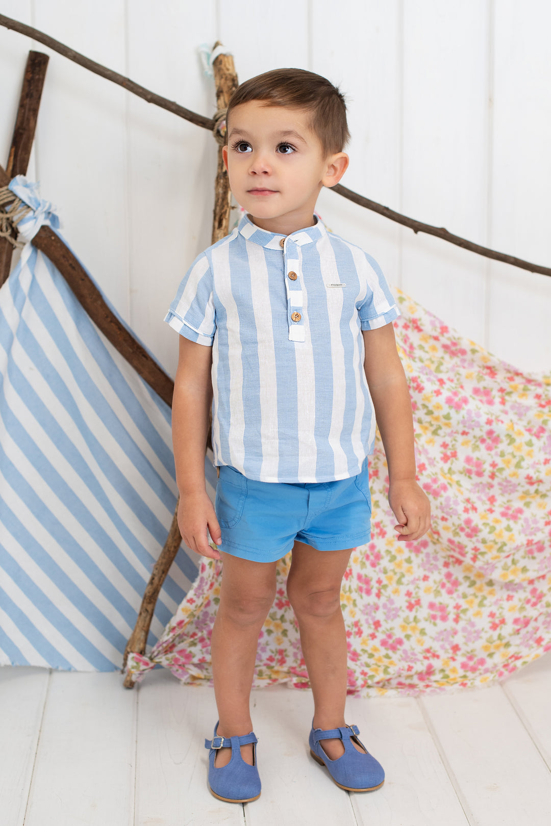 Foque "Xavier" Sky Blue Striped Shirt & Shorts | iphoneandroidapplications