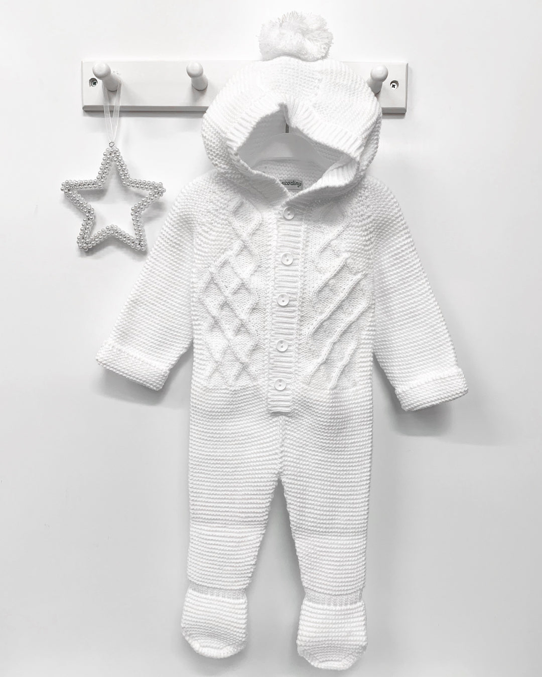 Nico Dingo BABY | White Knitted Pom Pom Pramsuit | iphoneandroidapplications