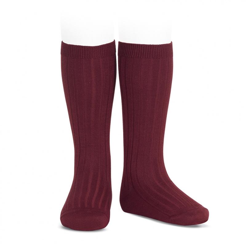 Burgundy Wide Ribbed Knee High Socks 
