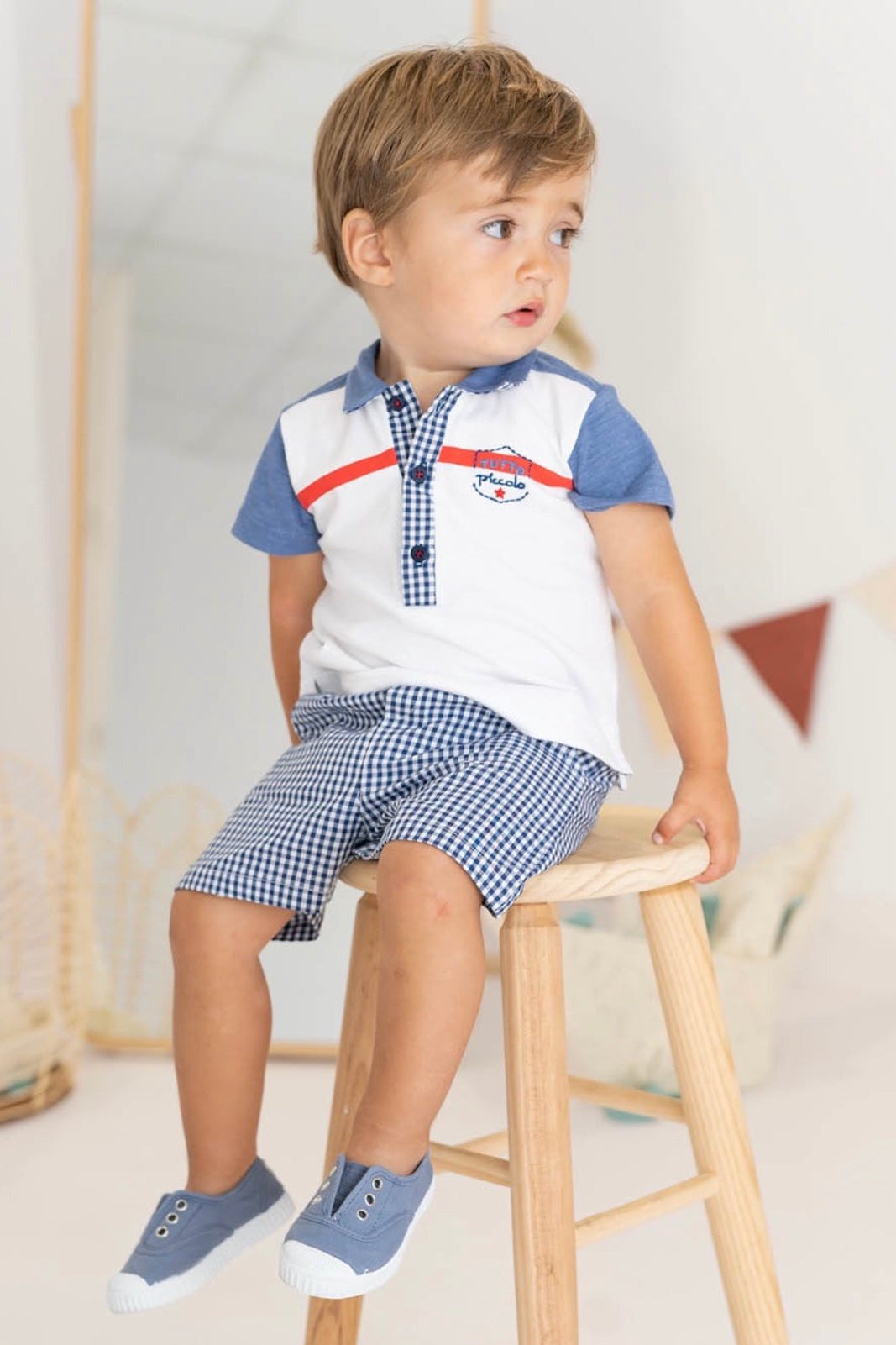 Tutto Piccolo "Rufus" Navy Gingham Polo Shirt & Shorts | iphoneandroidapplications