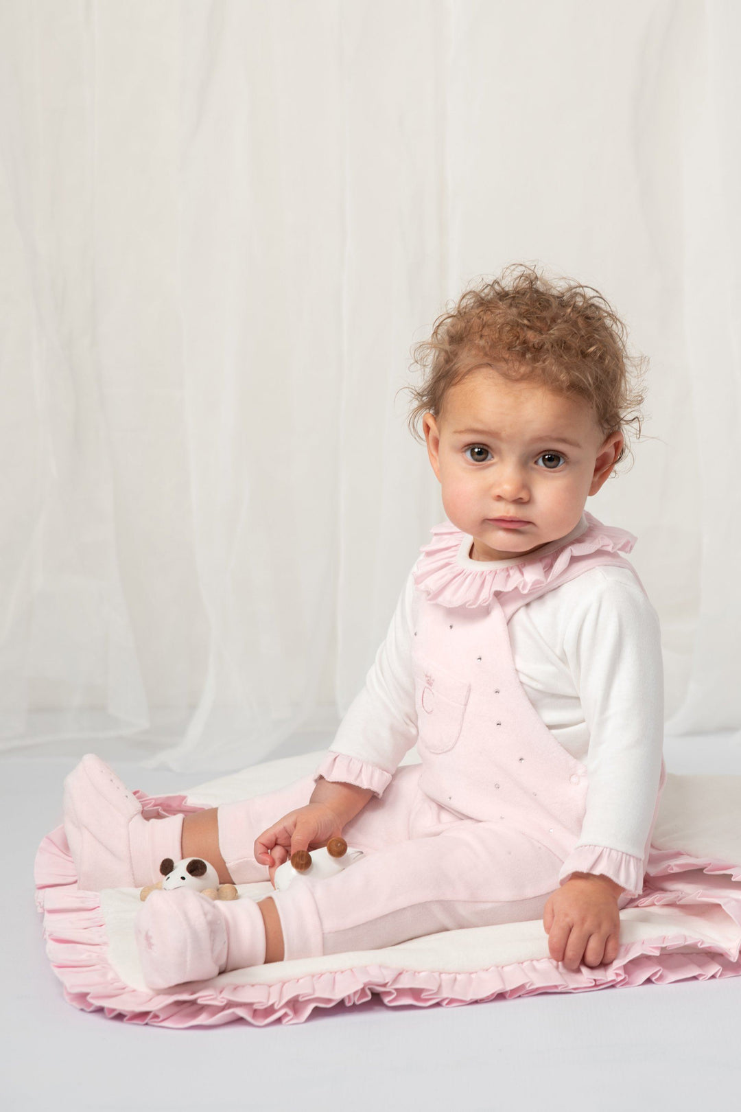 Caramelo Kids "Tamsin" Pink Velour Diamanté Dungaree Set | iphoneandroidapplications