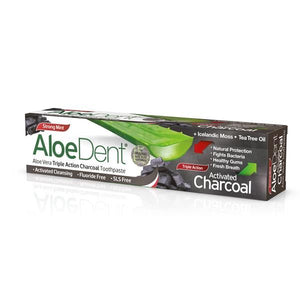 Activated Charcoal Fluoride-Free Triple Action Toothpaste 100ml - Aloe Dent  | CrisDietética-Suplementos Online