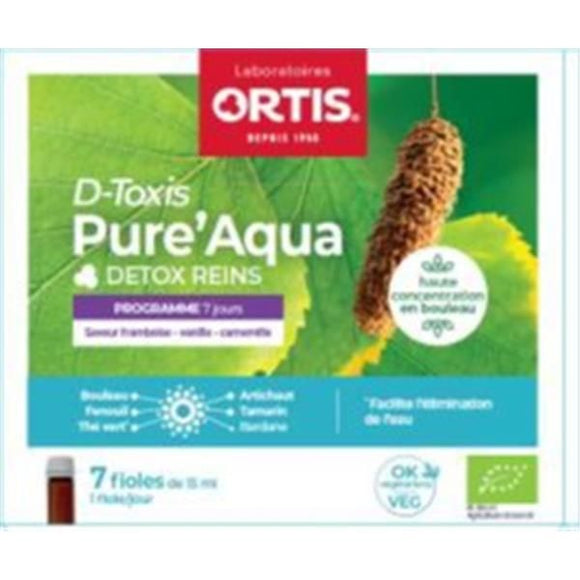 D-Toxis Pure Aqua Detox Express Raspberry 7 Ampoules - Ortis |  CrisDietética-Suplementos Online