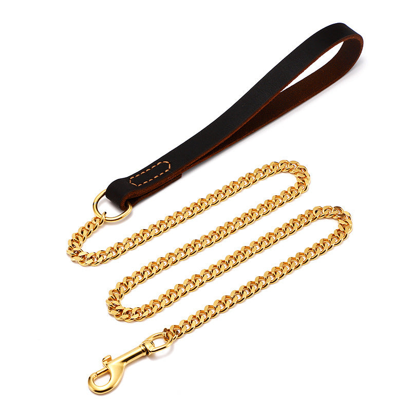 Stainless steel golden dog leash - TrippleExpress