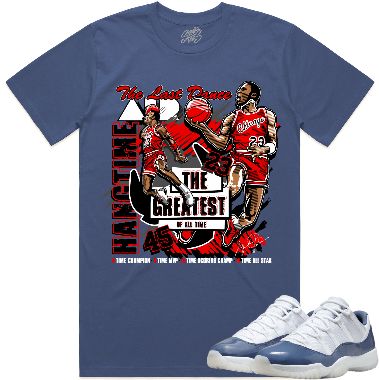 Jordan 11 Low Diffused Blue 11s Sneaker Tees - Shirt to Match - Hangtime - XGear101.com product image