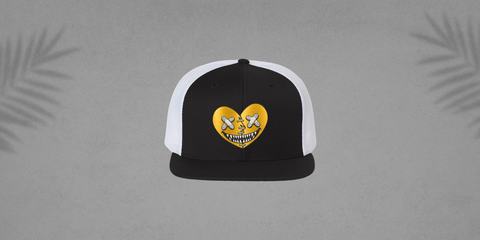 Gold Metallic Heart Baws 2Tone Black-White Trucker Hat