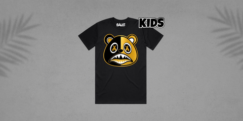Gold metallic reverse yayo baws black kids youth sneaker shirt