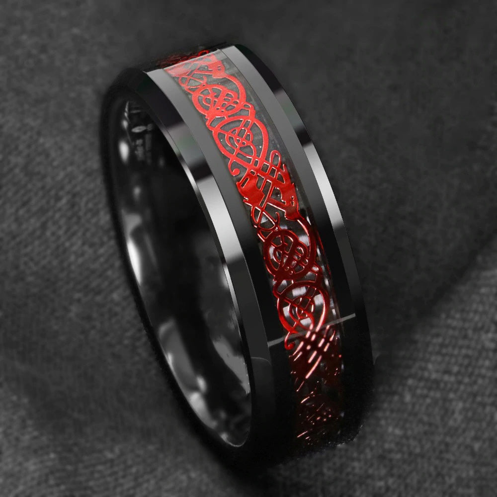 Tymber Gear | Red Celtic Dragon Black Tungsten ring (8mm)