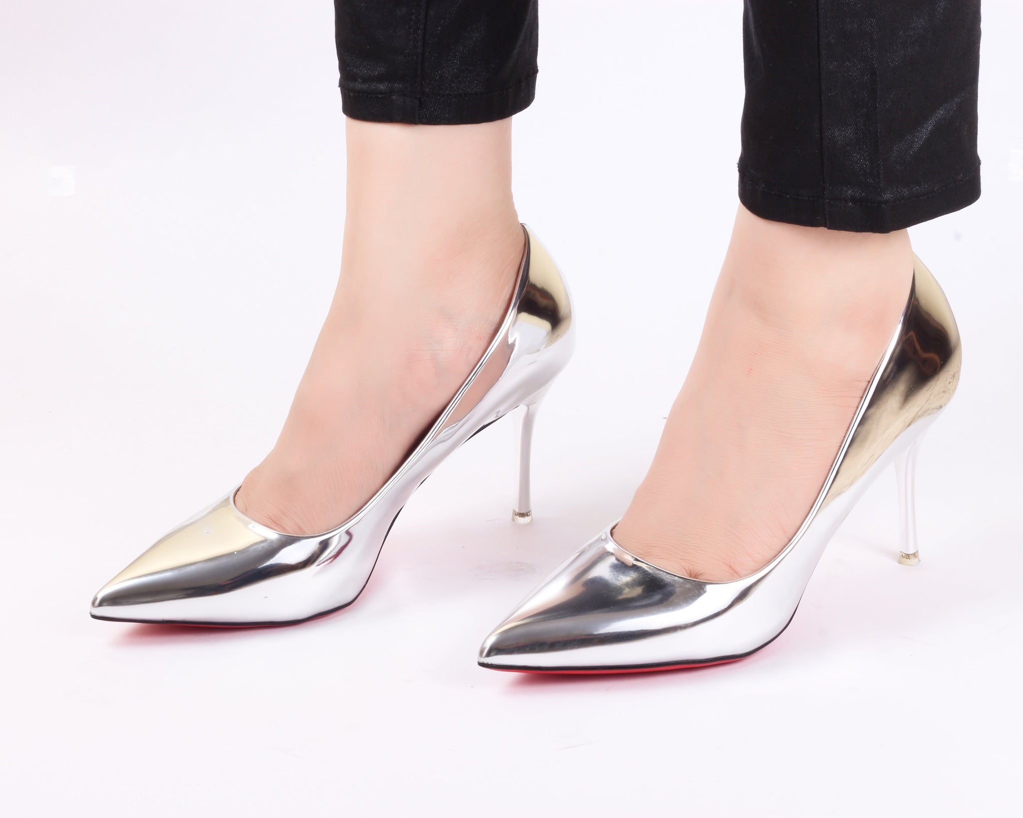 silver pencil heels