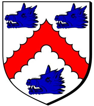 BERCROMBIE of Fetterneir Argent a chevron engrailed Gules between three boars’ heads erased Azure.
