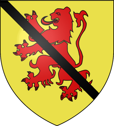 ABERNETHY of that Ilk Or, a lion rampant, Gules, surmounted of a ribbon, Sable.