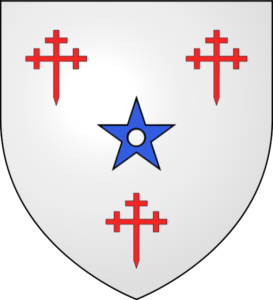 ADAM of Blair-Adam Argent, a mullet pierced, Azure, between three crosses crosslet fitchée, Gules.
