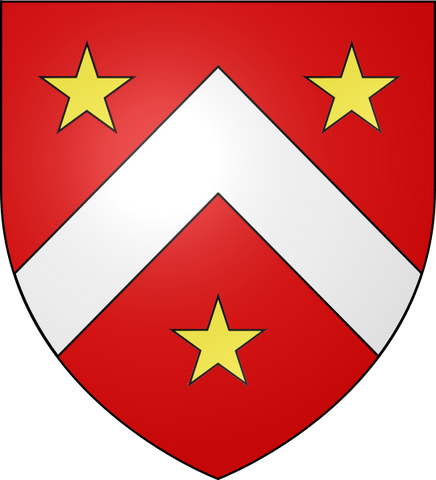 BANNATYNE of Kames Gules, a chevron, Argent, between three mullets, Or.