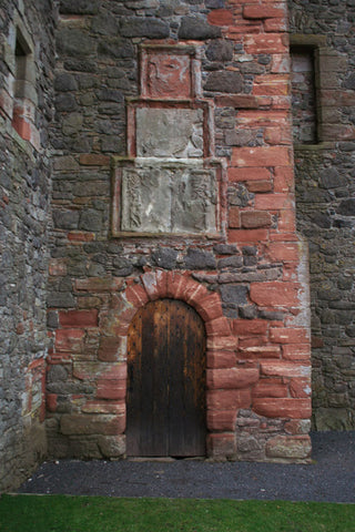 Balvaird Castle in Abernethy. The remains of the Murray and Barclay coats of arms can be seen above the castle’s doorway.