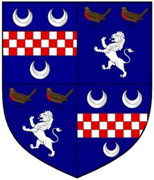 George Arthur BOYD-ROCHFORT Quarterly 1st & 4th Azure a fesse chequy Argent and gules between three crescents of the second (for Boyd) 2nd & 3rd Azure a lion rampant Argent in chief two robin redbreasts proper (for Rochfort)