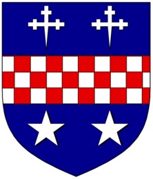 BOYD OF TROCHRIG Azure a fess chequy Argent and Gules between two cross crosslets fitchée in chief and as many mullets in base of the second