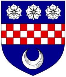 John BOYD Edinburgh Azure a fess chequy Argent and Gules between three roses in chief and a crescent in base of the second